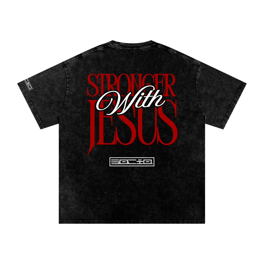 Stronger with Jesus (Red) Oversized Tee