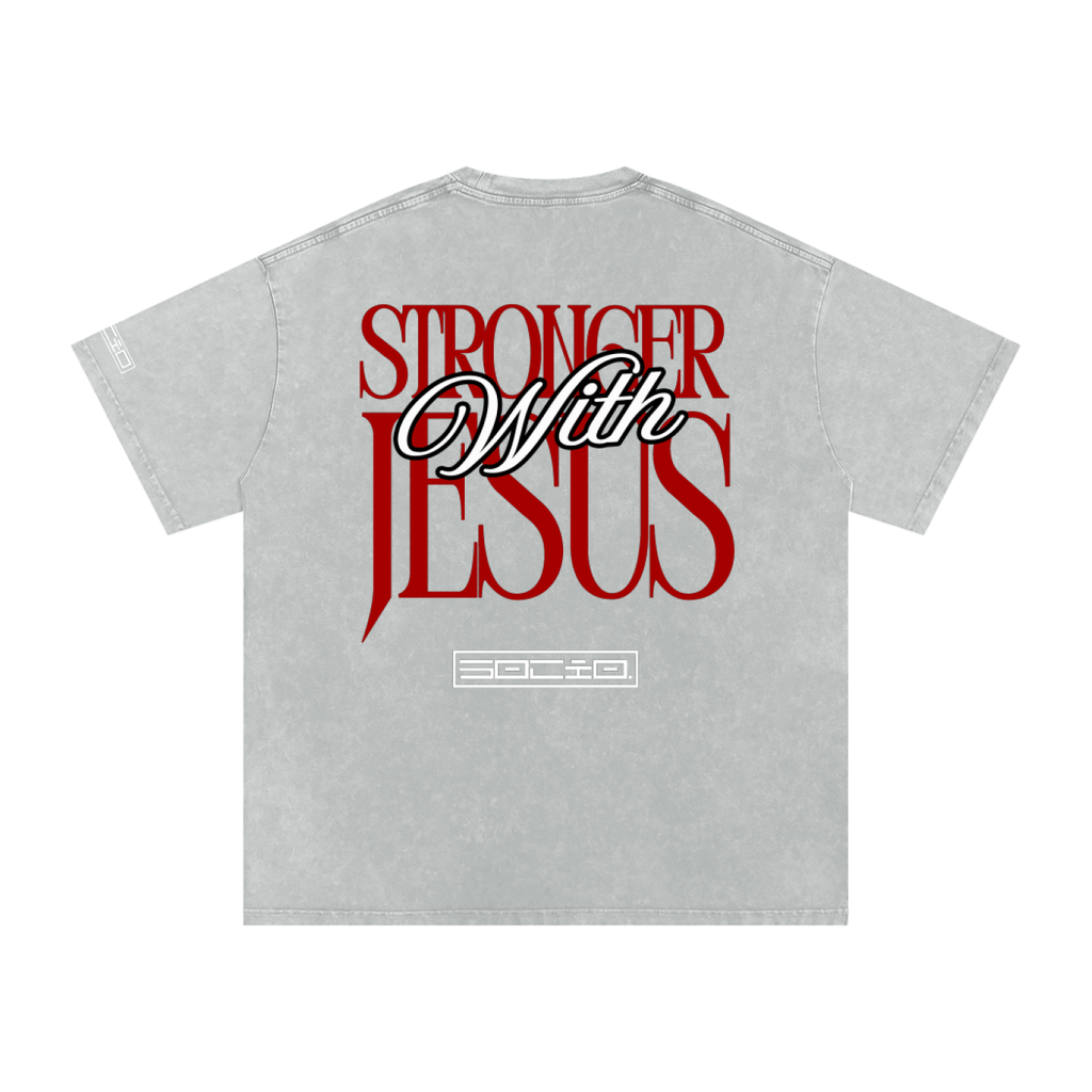 Stronger with Jesus (Red) Oversized Tee
