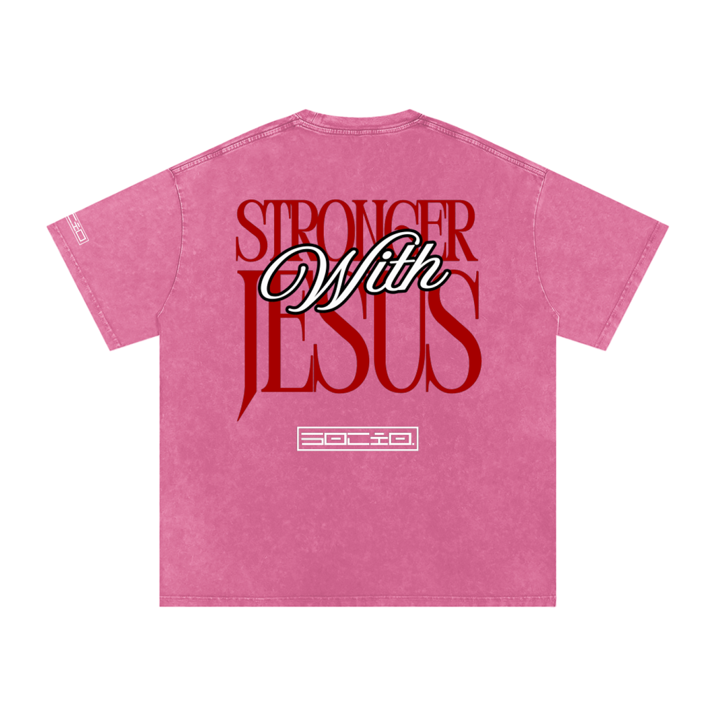 Stronger with Jesus (Red) Oversized Tee
